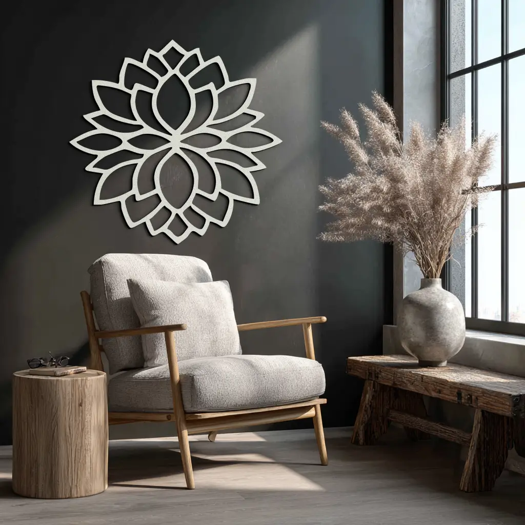 Lotus Flower Silhouette Metal Wall Art – Elegant Black Zen Decor for Home or Office- KAF525 by Enova Art