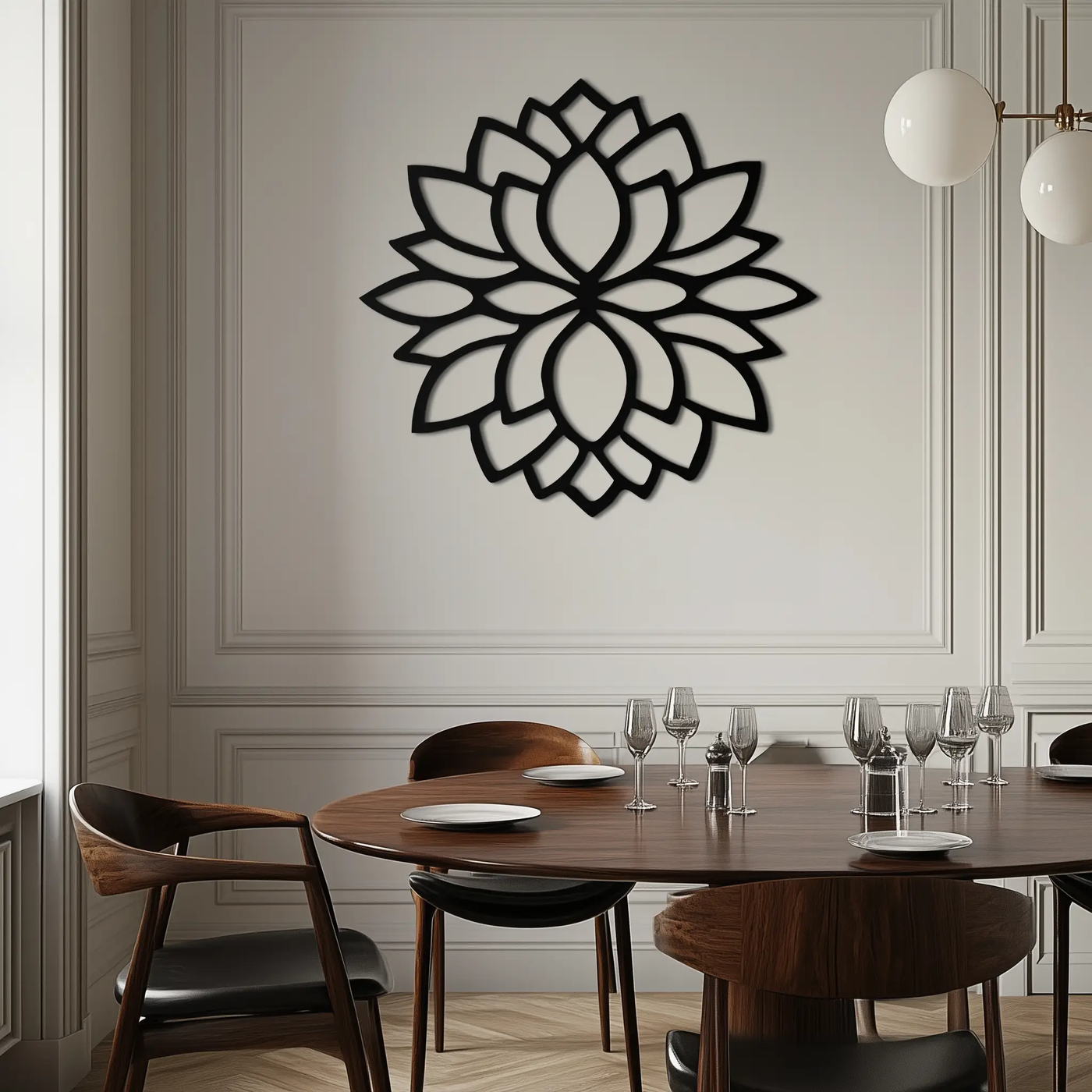 Lotus Flower Silhouette Metal Wall Art – Elegant Black Zen Decor for Home or Office- KAF525 by Enova Art