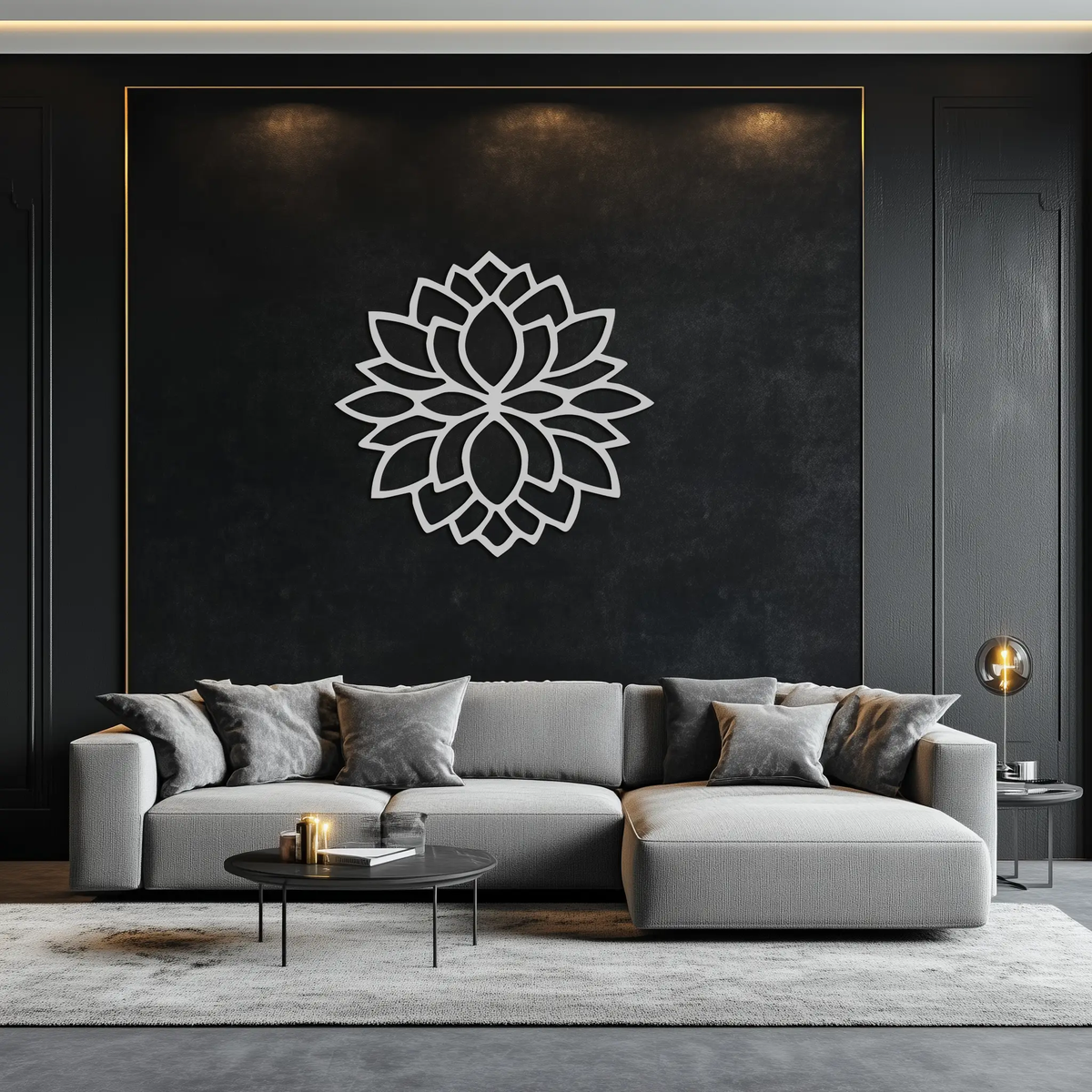 Lotus Flower Silhouette Metal Wall Art – Elegant Black Zen Decor for Home or Office- KAF525 by Enova Art