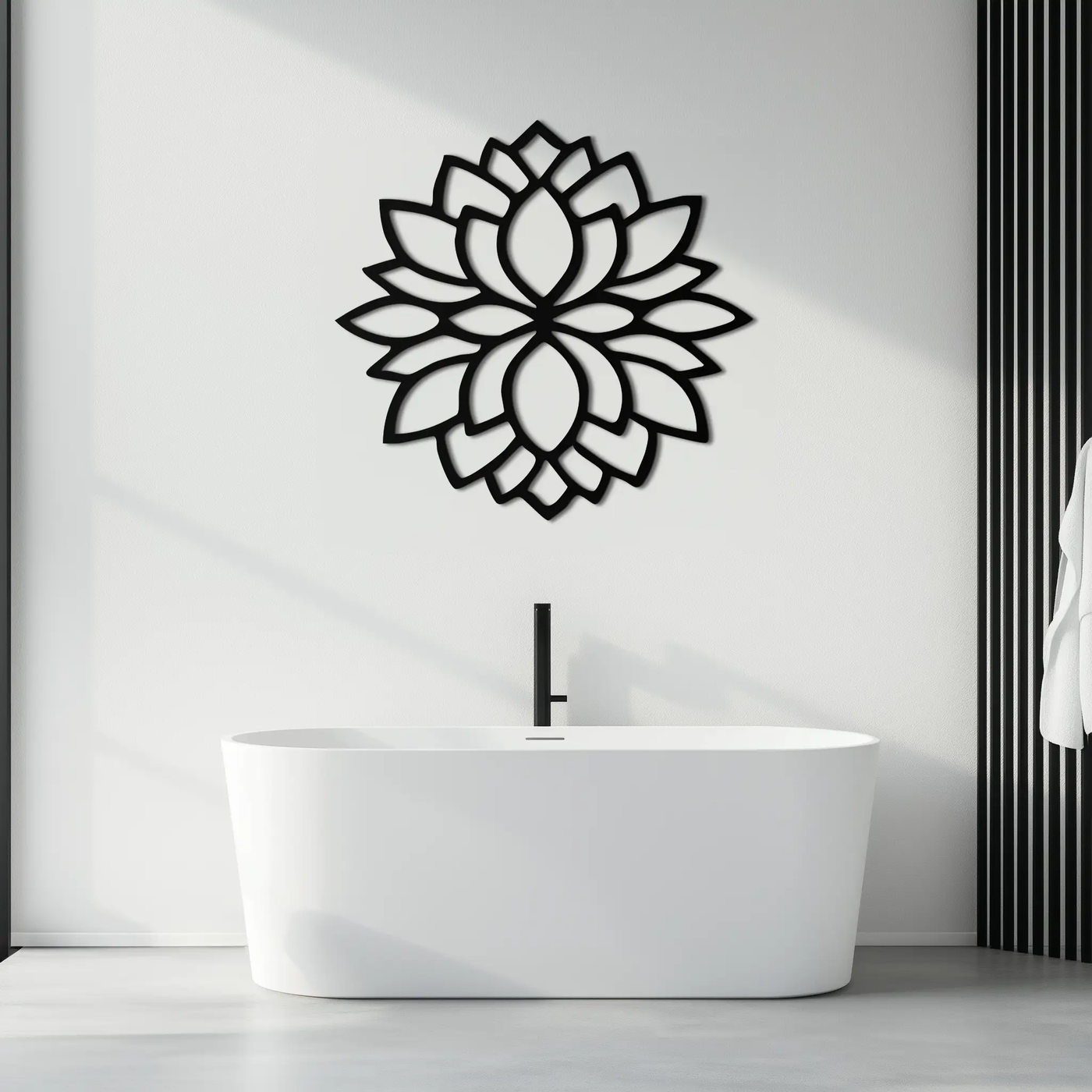 Lotus Flower Silhouette Metal Wall Art – Elegant Black Zen Decor for Home or Office- KAF525 by Enova Art