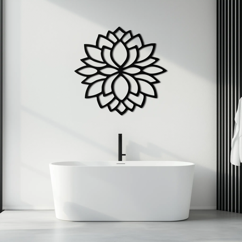 Lotus Flower Silhouette Metal Wall Art – Elegant Black Zen Decor for Home or Office- KAF525 by Enova Art