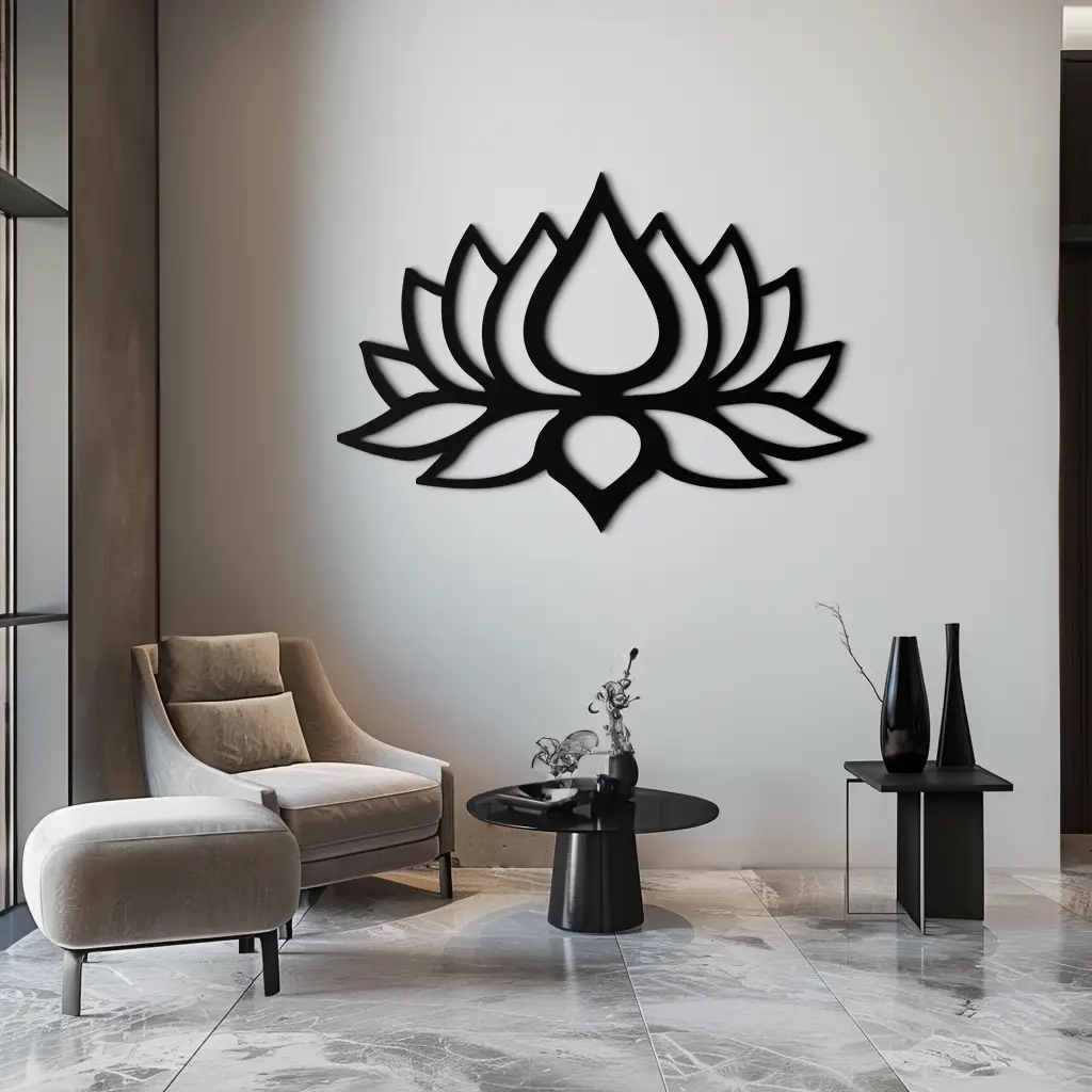 Lotus Flower Silhouette Metal Wall Art – Modern Black Floral Home Decor- KAF526 by Enova Art