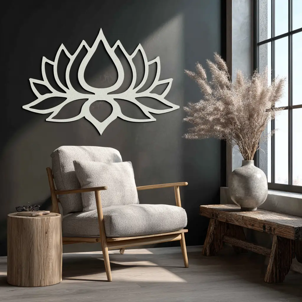 Lotus Flower Silhouette Metal Wall Art – Modern Black Floral Home Decor- KAF526 by Enova Art