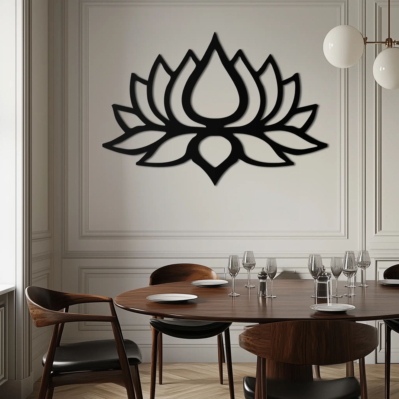 Lotus Flower Silhouette Metal Wall Art – Modern Black Floral Home Decor- KAF526 by Enova Art