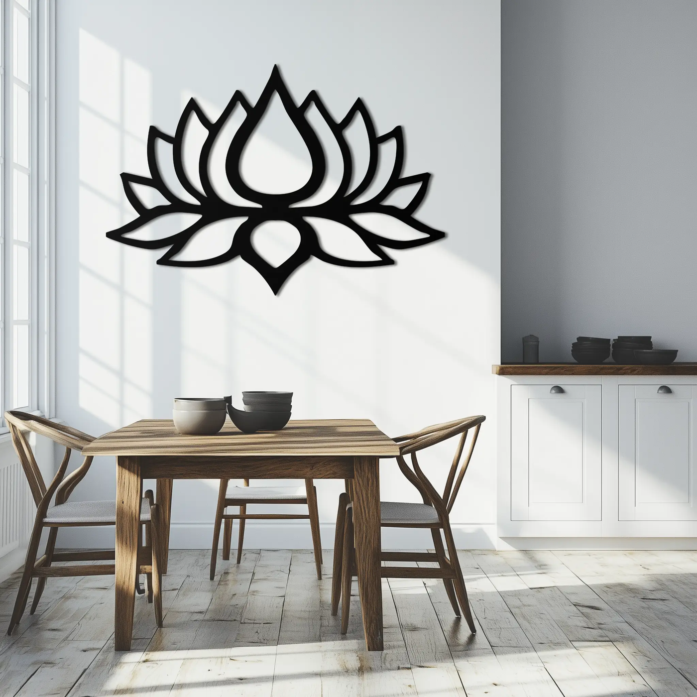 Lotus Flower Silhouette Metal Wall Art – Modern Black Floral Home Decor- KAF526 by Enova Art