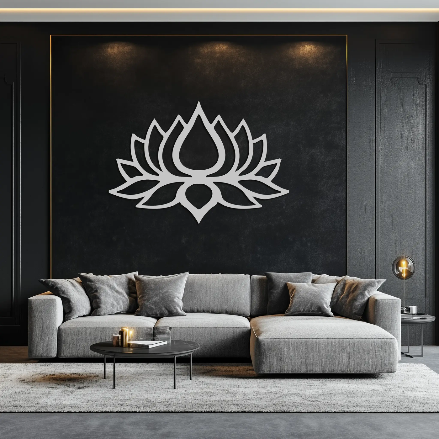 Lotus Flower Silhouette Metal Wall Art – Modern Black Floral Home Decor- KAF526 by Enova Art
