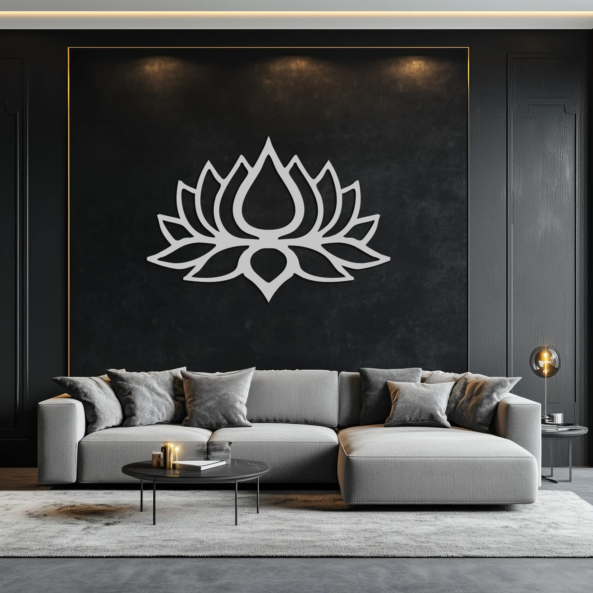 Lotus Flower Silhouette Metal Wall Art – Modern Black Floral Home Decor- KAF526 by Enova Art