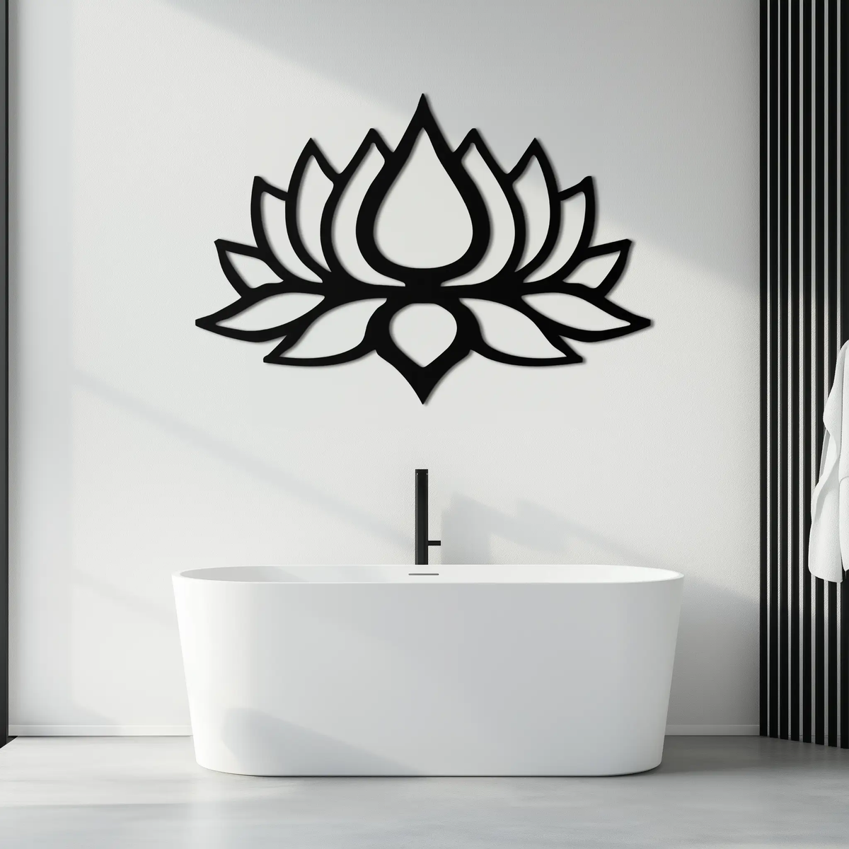 Lotus Flower Silhouette Metal Wall Art – Modern Black Floral Home Decor- KAF526 by Enova Art