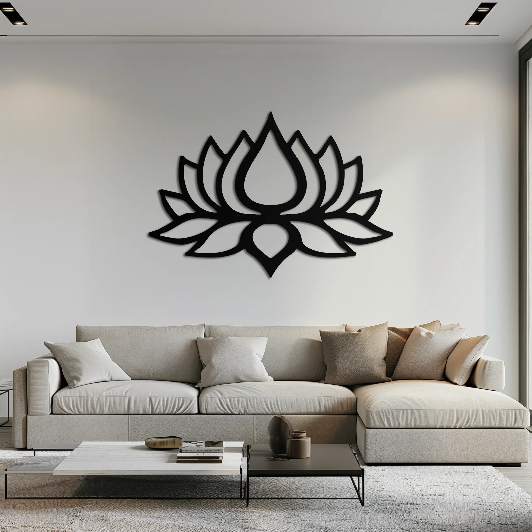 Lotus Flower Silhouette Metal Wall Art – Modern Black Floral Home Decor- KAF526 by Enova Art