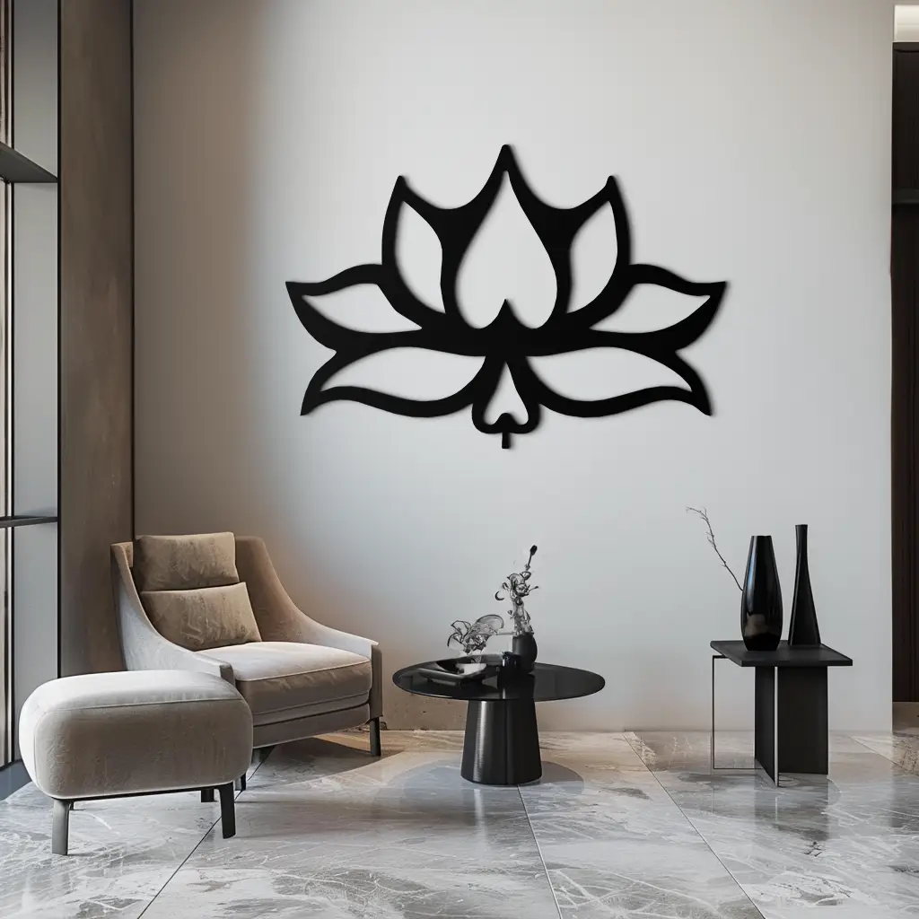 Lotus Flower Metal Wall Art – Modern Black Floral Wall Decor- KAF527 by Enova Art