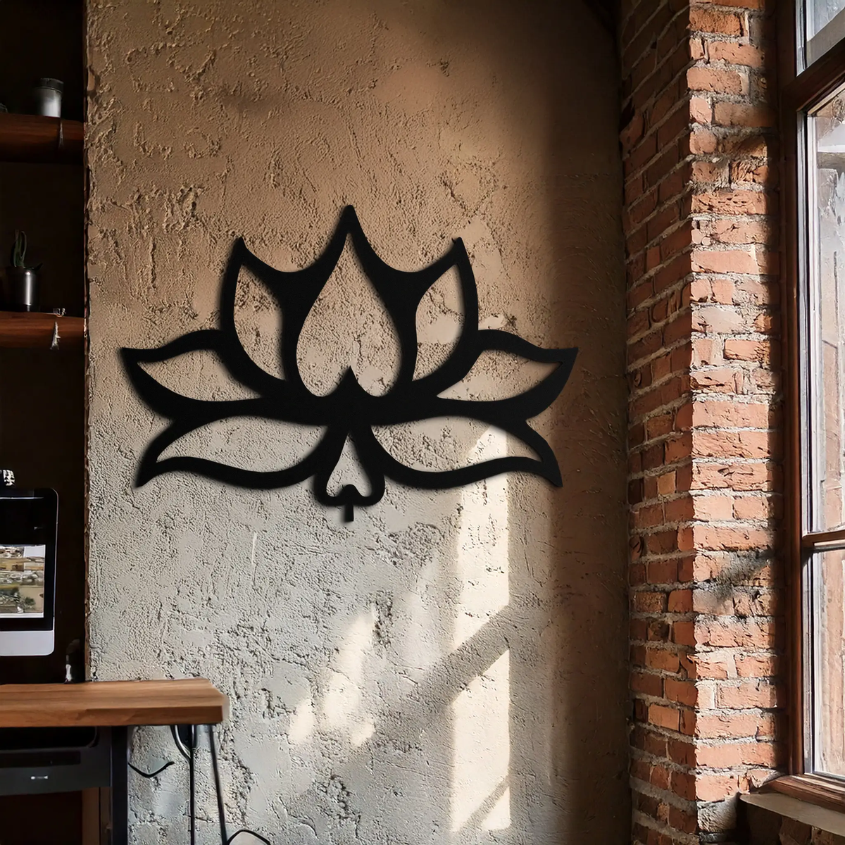 Lotus Flower Metal Wall Art – Modern Black Floral Wall Decor- KAF527 by Enova Art