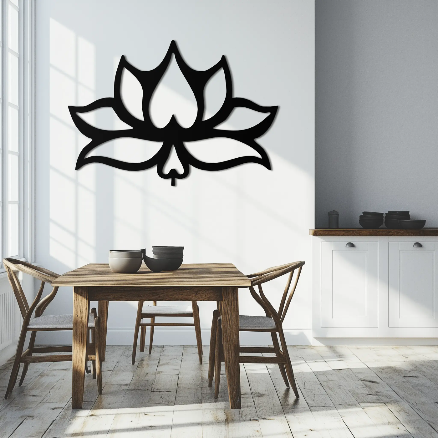 Lotus Flower Metal Wall Art – Modern Black Floral Wall Decor- KAF527 by Enova Art