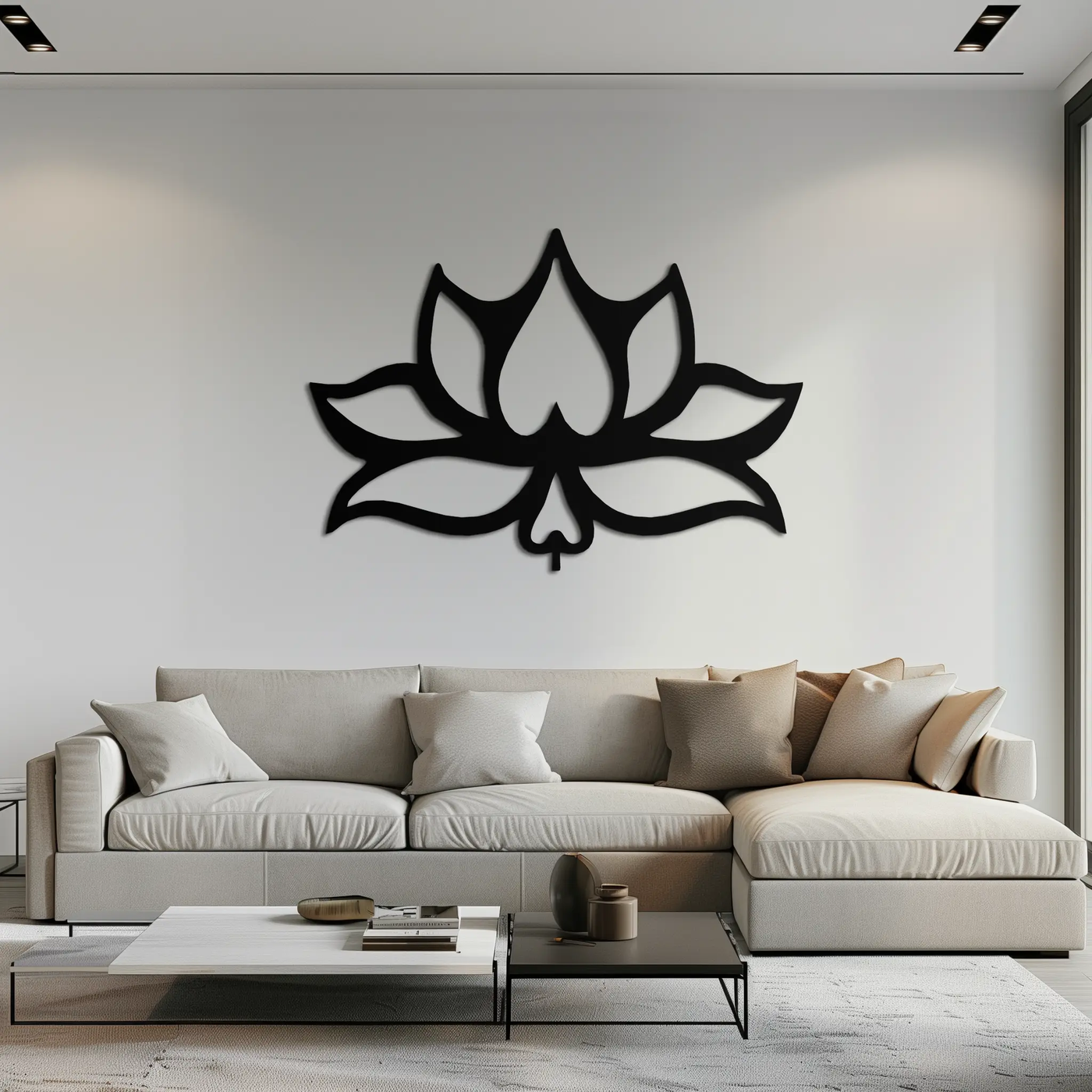 Lotus Flower Metal Wall Art – Modern Black Floral Wall Decor- KAF527 by Enova Art