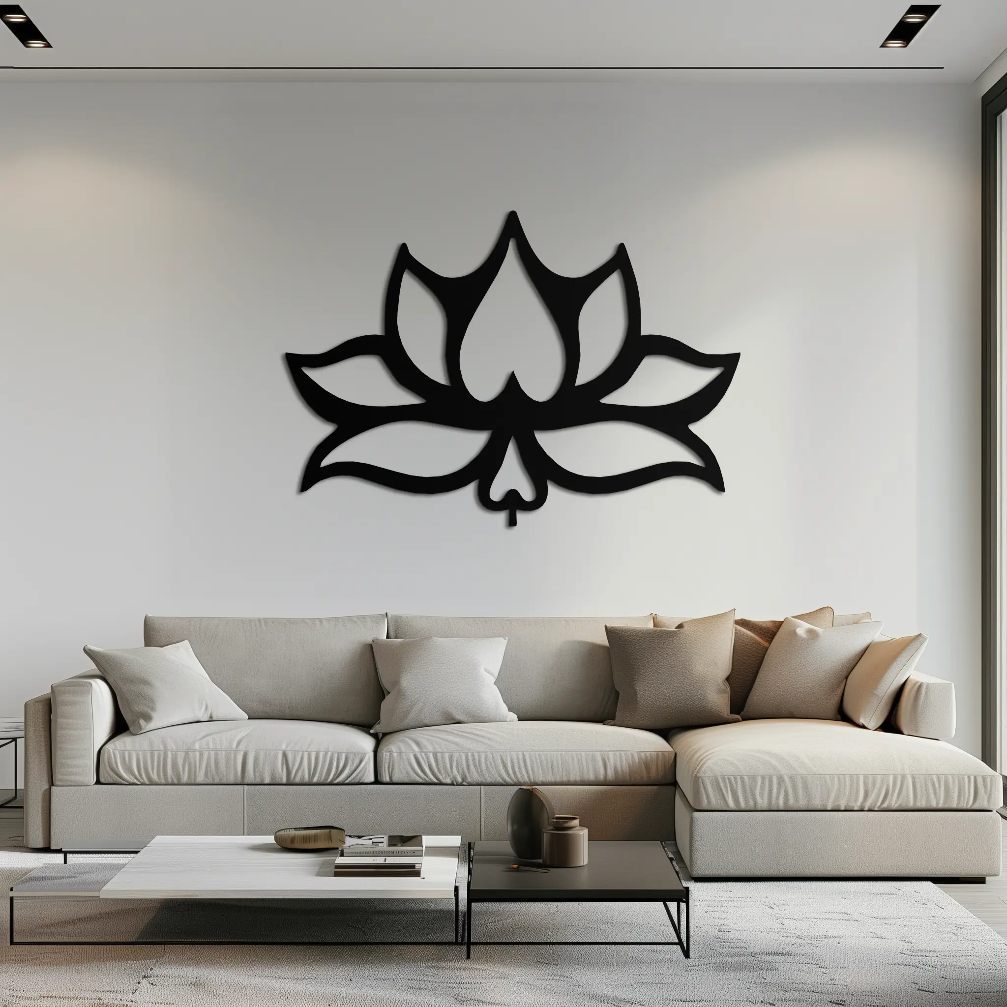 Lotus Flower Metal Wall Art – Modern Black Floral Wall Decor- KAF527 by Enova Art