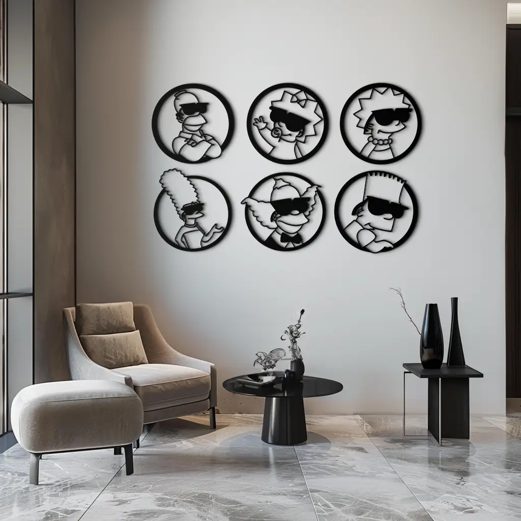 Cartoon Family Silhouette Metal Wall Art – Fun Black Modern Home Decor- KAF528 by Enova Art