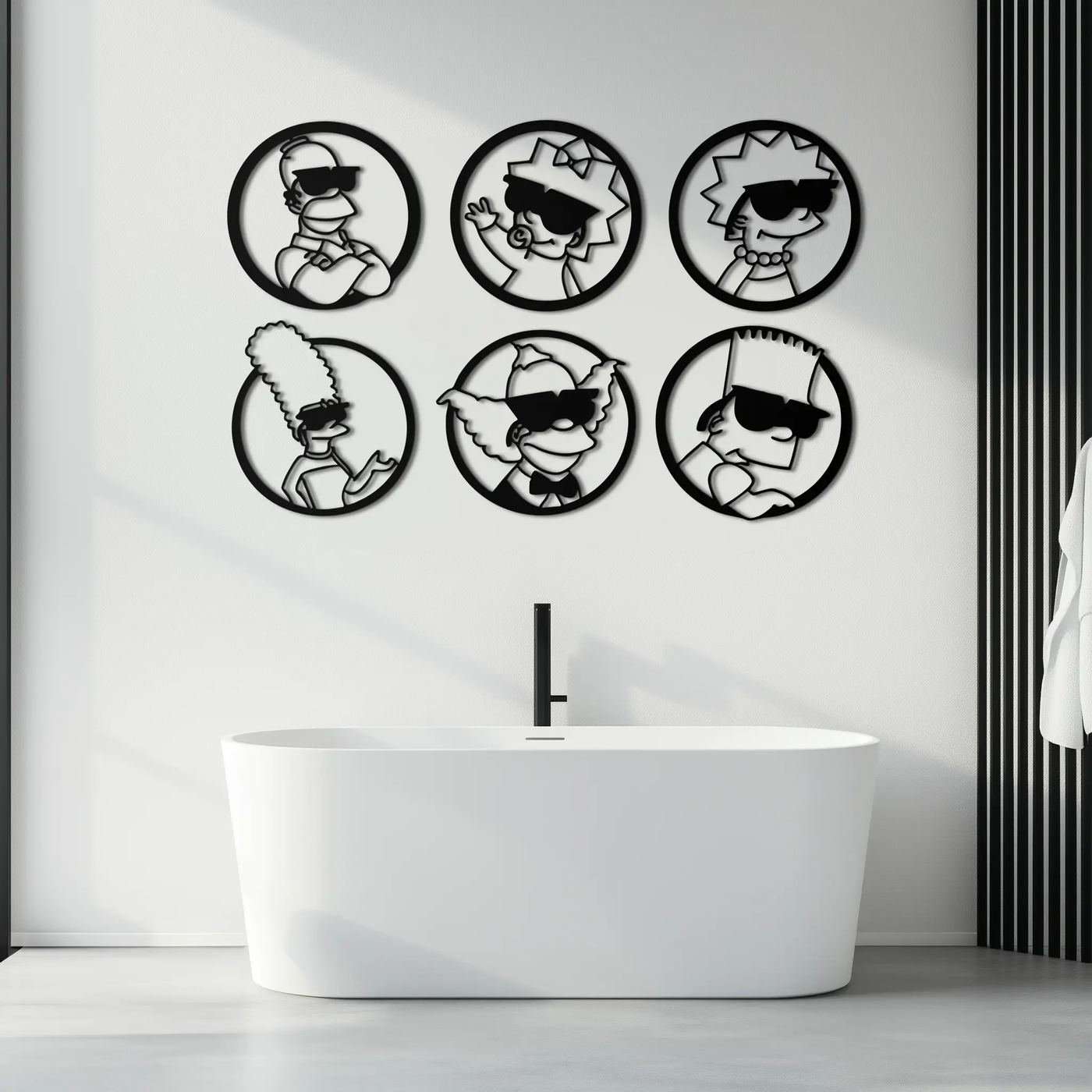 Cartoon Family Silhouette Metal Wall Art – Fun Black Modern Home Decor- KAF528 by Enova Art
