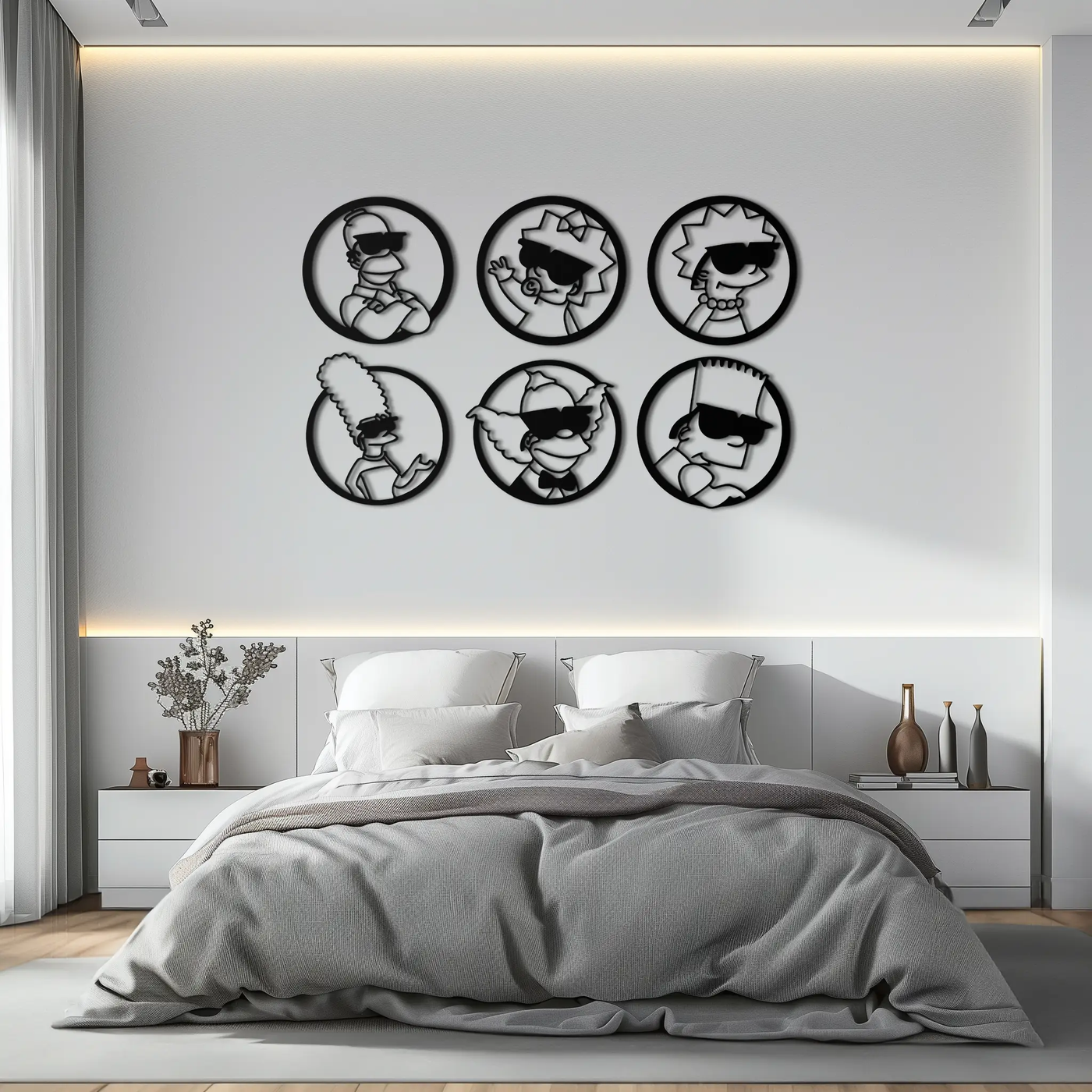 Cartoon Family Silhouette Metal Wall Art – Fun Black Modern Home Decor- KAF528 by Enova Art