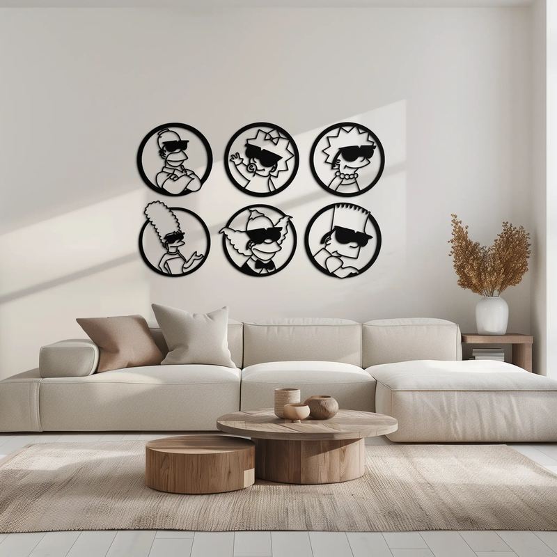 Cartoon Family Silhouette Metal Wall Art – Fun Black Modern Home Decor- KAF528 by Enova Art