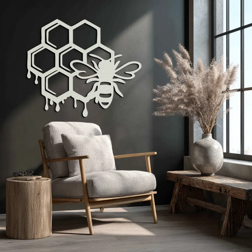 Honeybee and Honeycomb Silhouette Metal Wall Art – Modern Bee Home Decor- KAF543 by Enova Art