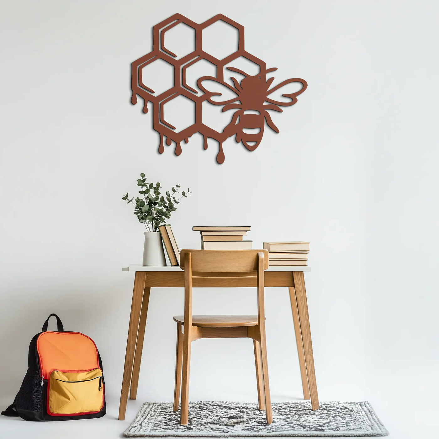 Honeybee and Honeycomb Silhouette Metal Wall Art – Modern Bee Home Decor- KAF543 by Enova Art