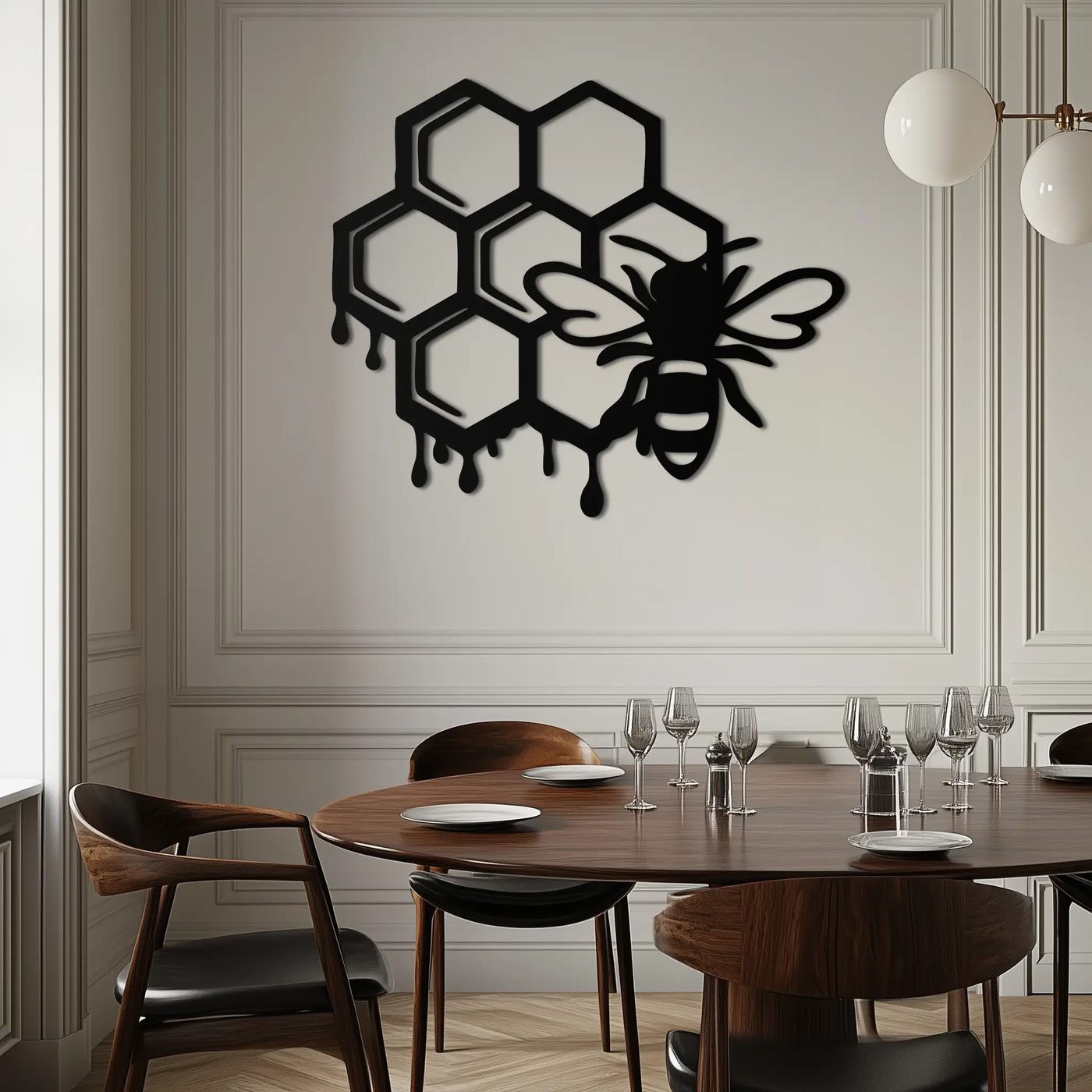 Honeybee and Honeycomb Silhouette Metal Wall Art – Modern Bee Home Decor- KAF543 by Enova Art