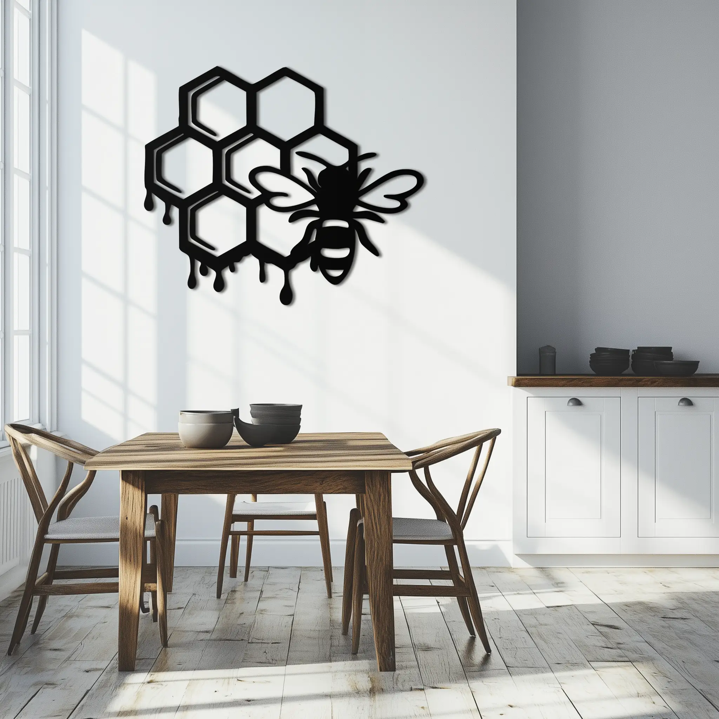 Honeybee and Honeycomb Silhouette Metal Wall Art – Modern Bee Home Decor- KAF543 by Enova Art
