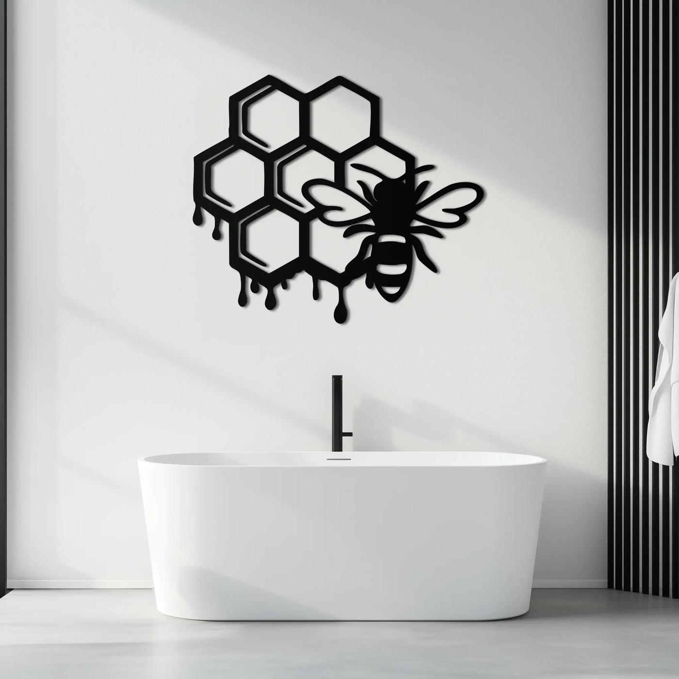 Honeybee and Honeycomb Silhouette Metal Wall Art – Modern Bee Home Decor- KAF543 by Enova Art