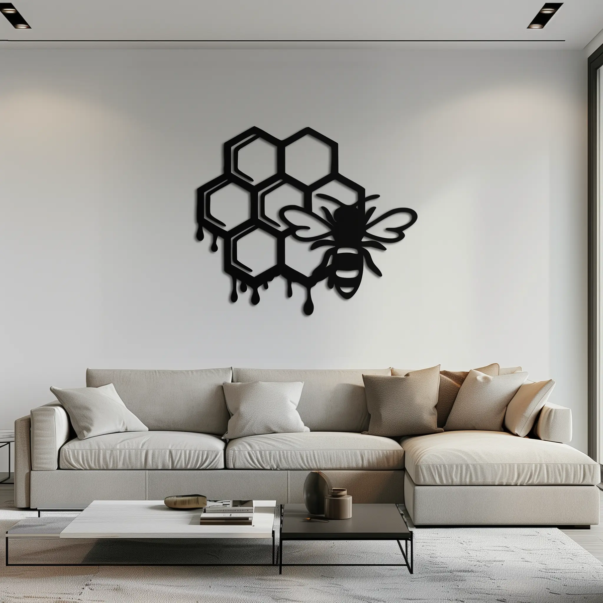 Honeybee and Honeycomb Silhouette Metal Wall Art – Modern Bee Home Decor- KAF543 by Enova Art