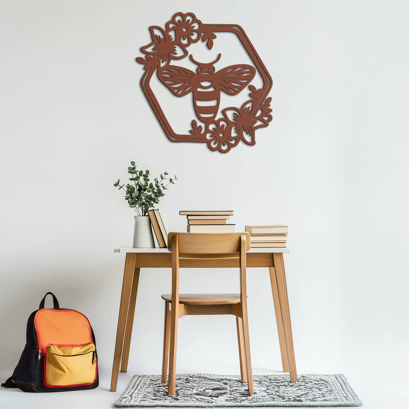 Floral Bee Silhouette Metal Wall Art – Nature Inspired Home Decoration- KAF544 by Enova Art