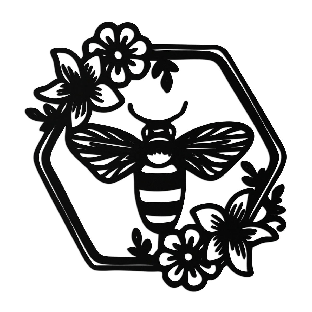 Floral Bee Silhouette Metal Wall Art – Nature Inspired Home Decoration- KAF544 by Enova Art