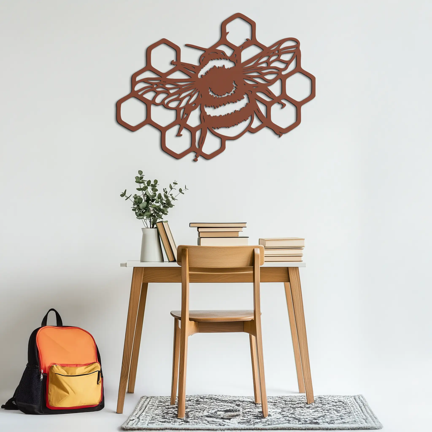 Bumblebee and Honeycomb Silhouette Metal Wall Art – Nature-Inspired Black Bee Decor- KAF545 by Enova Art