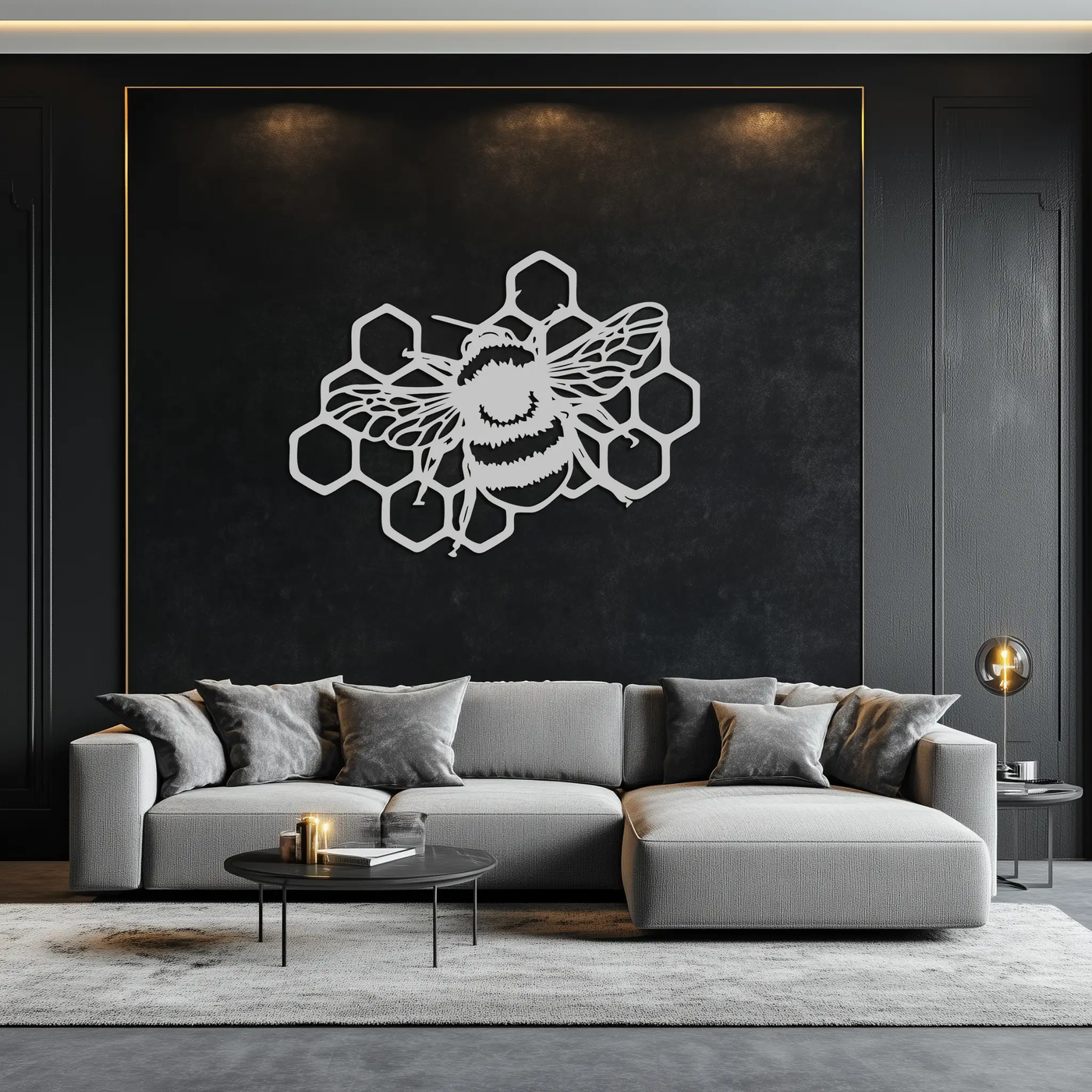 Bumblebee and Honeycomb Silhouette Metal Wall Art – Nature-Inspired Black Bee Decor- KAF545 by Enova Art