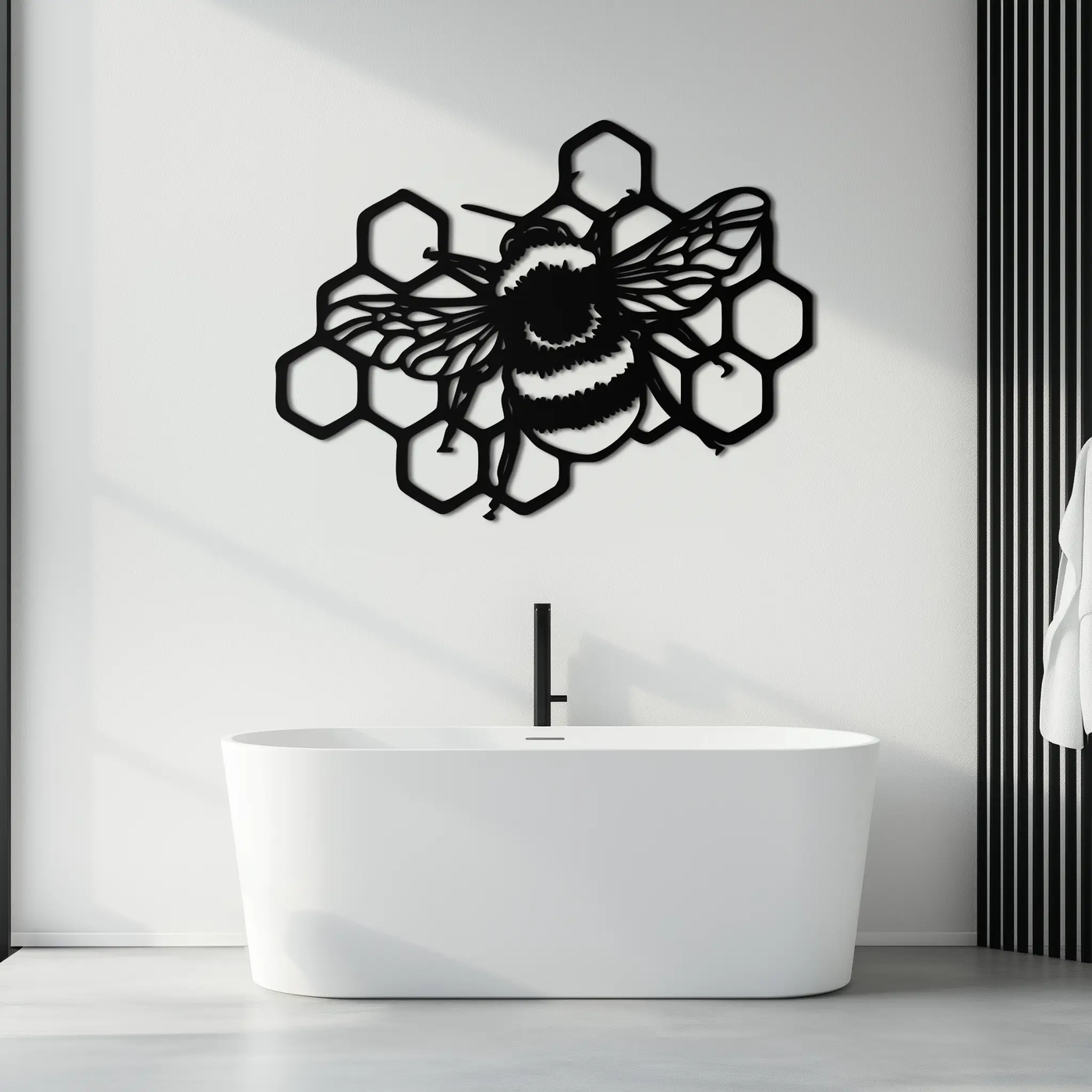 Bumblebee and Honeycomb Silhouette Metal Wall Art – Nature-Inspired Black Bee Decor- KAF545 by Enova Art