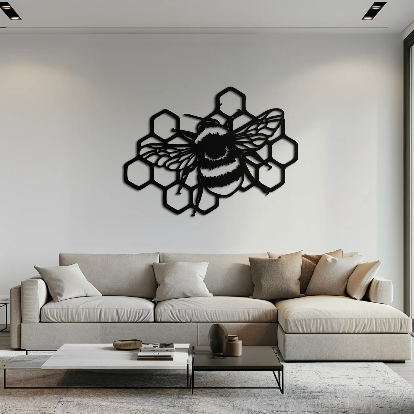Bumblebee and Honeycomb Silhouette Metal Wall Art – Nature-Inspired Black Bee Decor- KAF545 by Enova Art