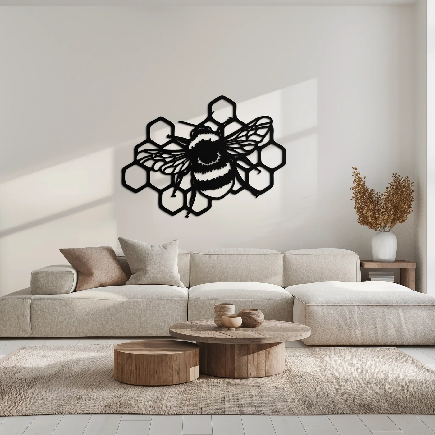Bumblebee and Honeycomb Silhouette Metal Wall Art – Nature-Inspired Black Bee Decor- KAF545 by Enova Art