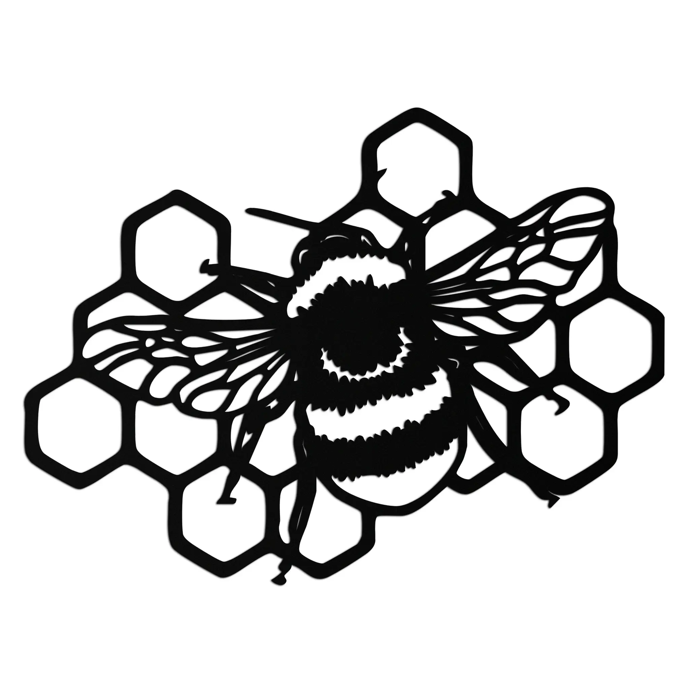 Bumblebee and Honeycomb Silhouette Metal Wall Art – Nature-Inspired Black Bee Decor- KAF545 by Enova Art