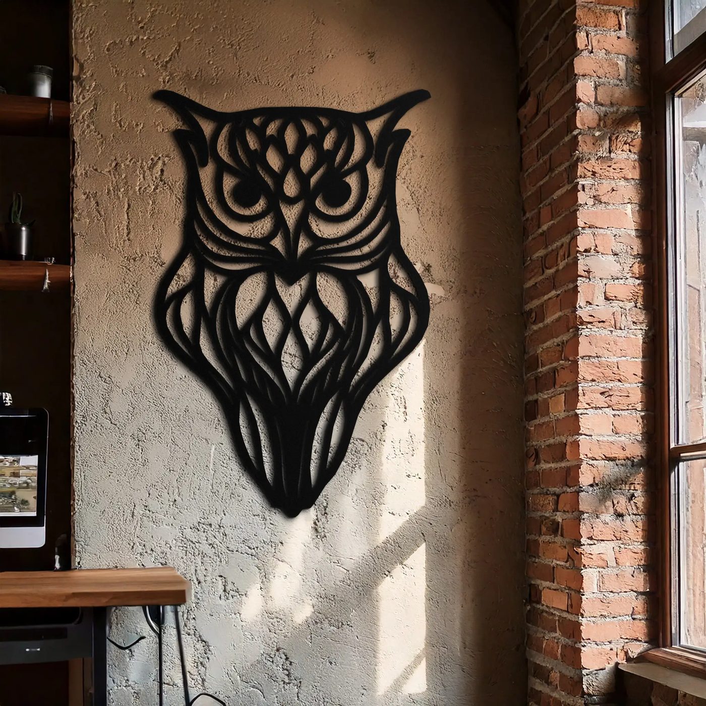 Artistic Owl Silhouette Metal Wall Art – Intricate Black Animal Decor- KAF546 by Enova Art