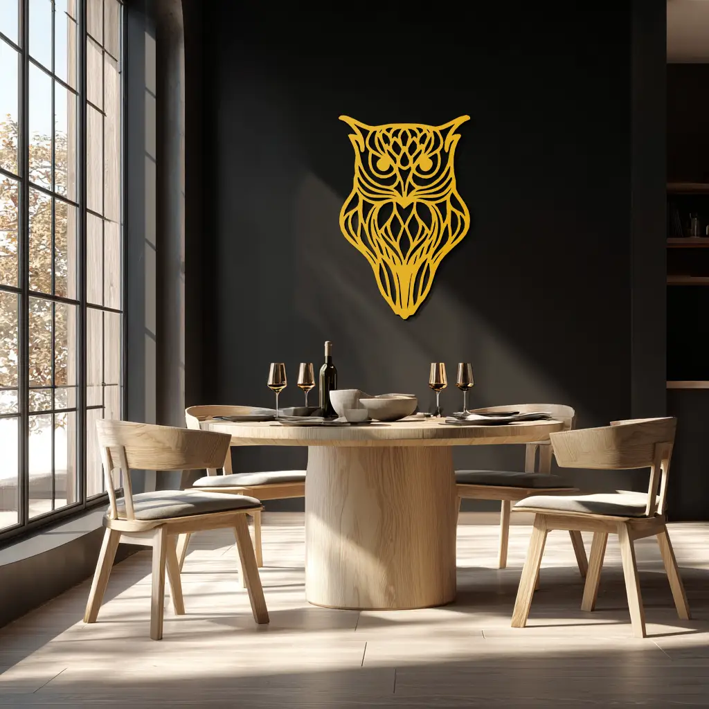 Artistic Owl Silhouette Metal Wall Art – Intricate Black Animal Decor- KAF546 by Enova Art