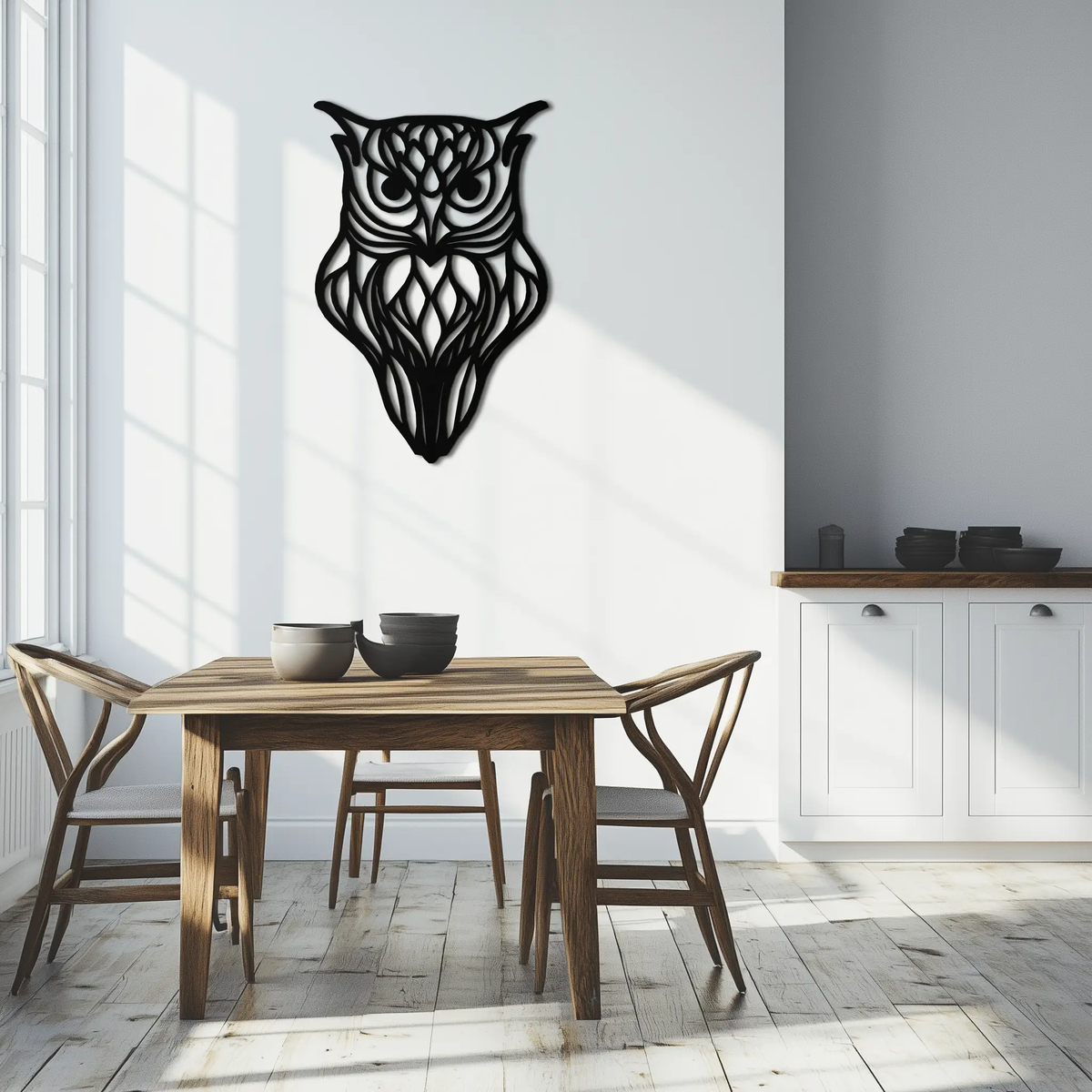 Artistic Owl Silhouette Metal Wall Art – Intricate Black Animal Decor- KAF546 by Enova Art
