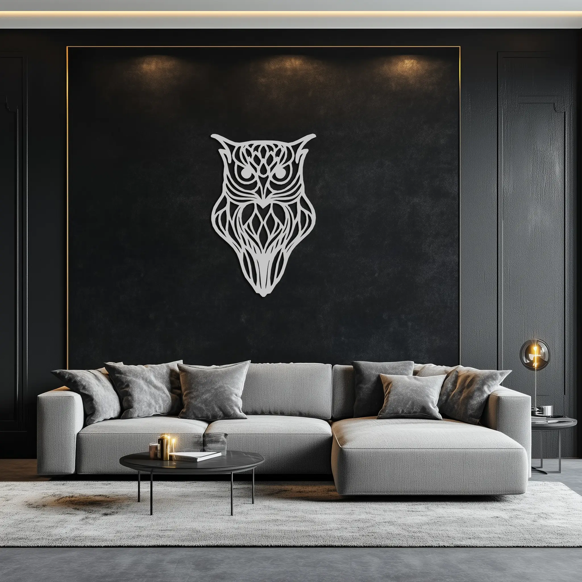 Artistic Owl Silhouette Metal Wall Art – Intricate Black Animal Decor- KAF546 by Enova Art