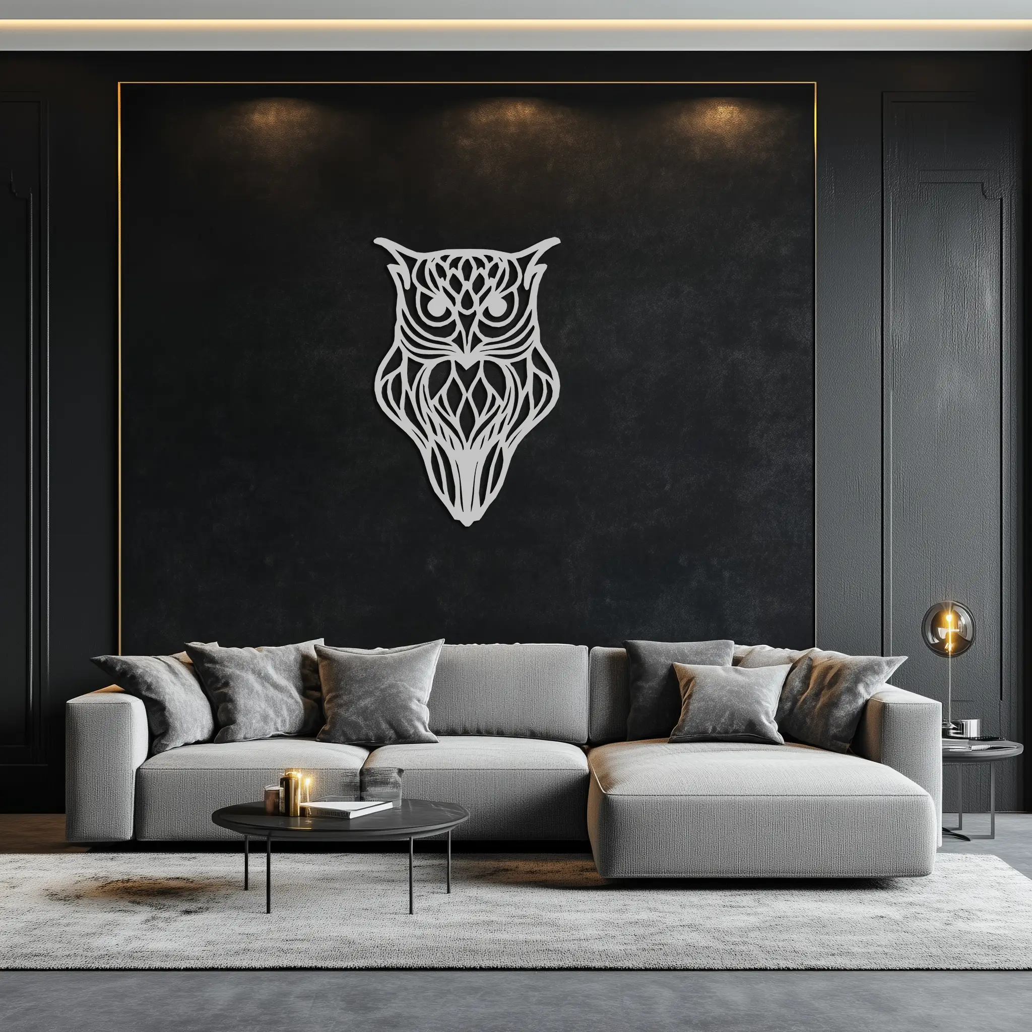 Artistic Owl Silhouette Metal Wall Art – Intricate Black Animal Decor- KAF546 by Enova Art