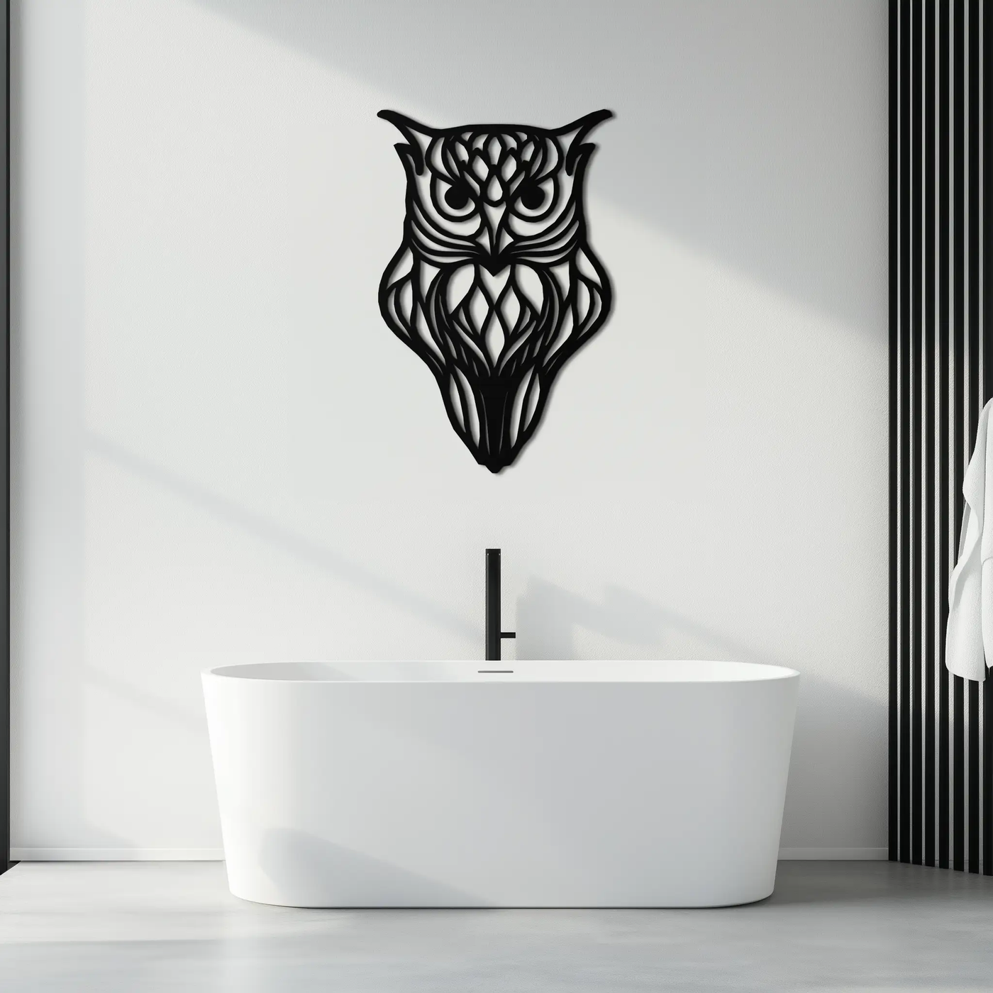 Artistic Owl Silhouette Metal Wall Art – Intricate Black Animal Decor- KAF546 by Enova Art