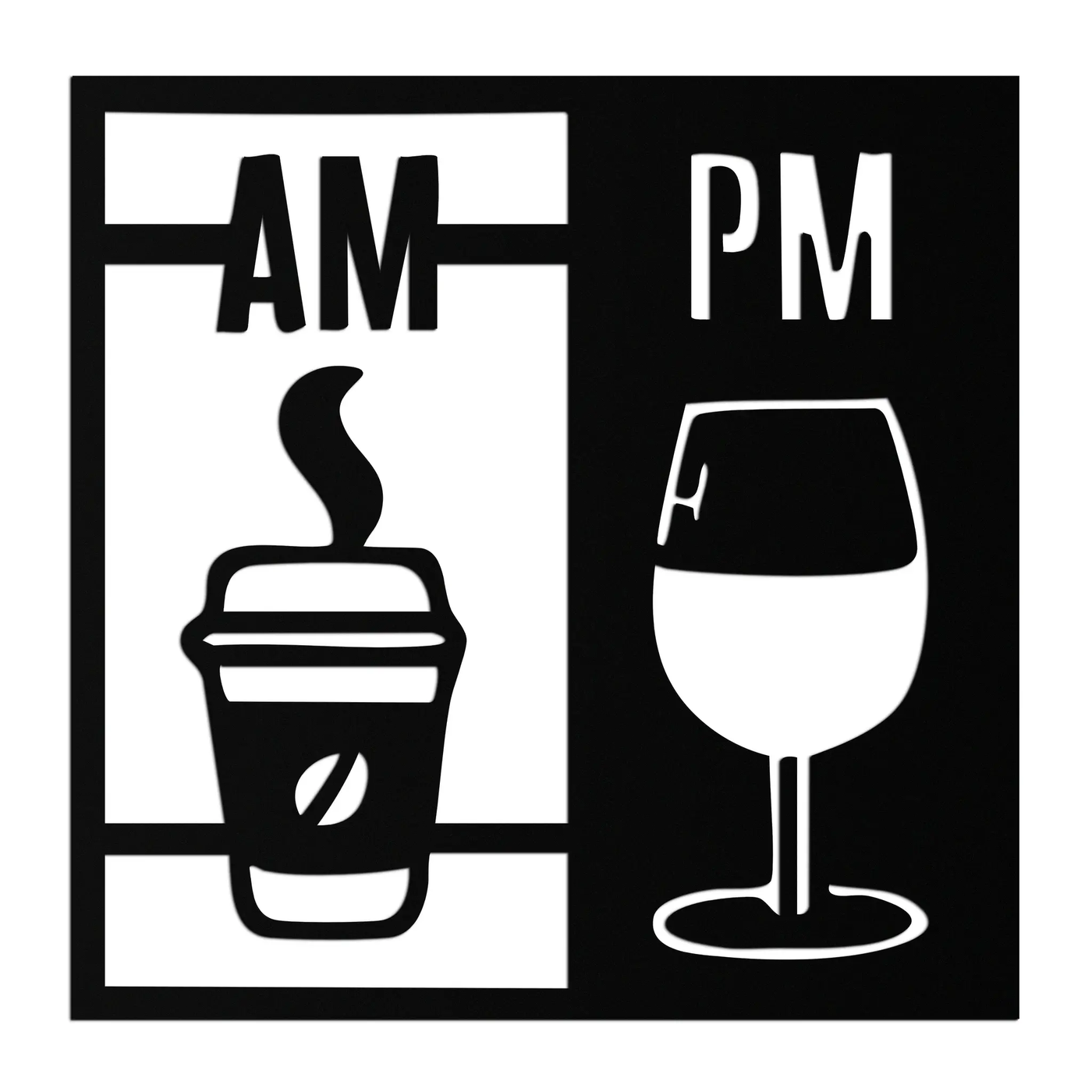 Morning Coffee and Evening Wine Metal Wall Art – AM PM Modern Black Kitchen Decor- KAF547 by Enova Art