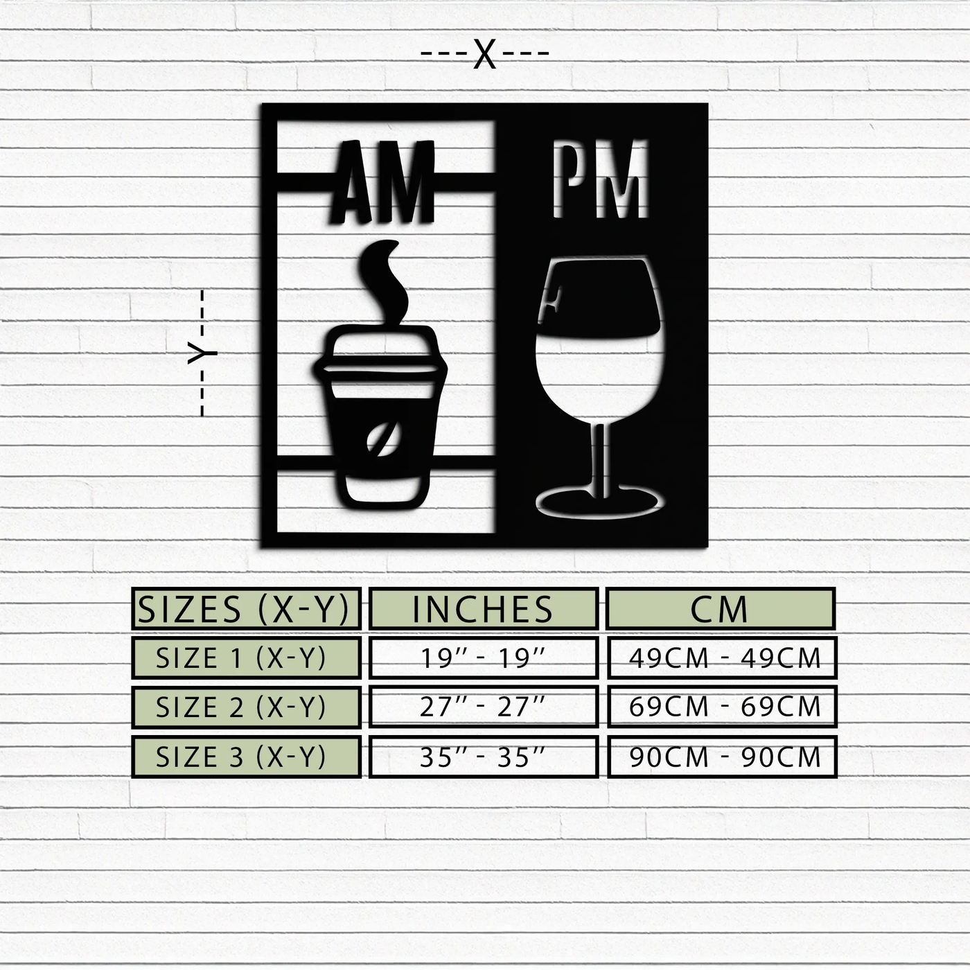 Morning Coffee and Evening Wine Metal Wall Art – AM PM Modern Black Kitchen Decor- KAF547 by Enova Art