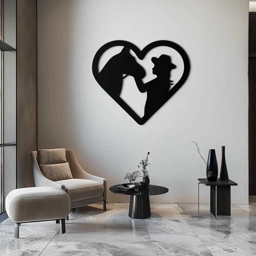 Girl and Horse Silhouette Heart Metal Wall Art – Farmhouse Horse Lover Gift- KAF548 by Enova Art