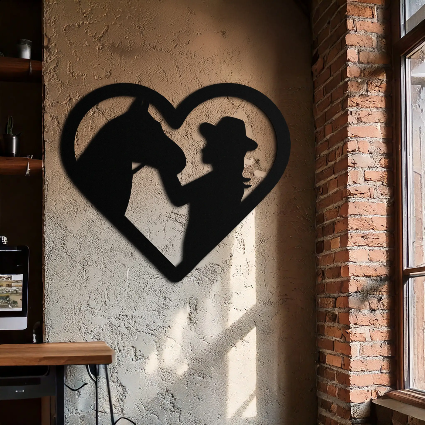 Girl and Horse Silhouette Heart Metal Wall Art – Farmhouse Horse Lover Gift- KAF548 by Enova Art
