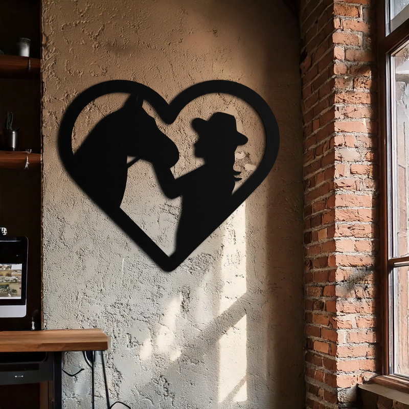 Girl and Horse Silhouette Heart Metal Wall Art – Farmhouse Horse Lover Gift- KAF548 by Enova Art
