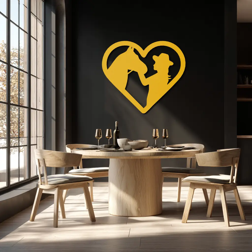 Girl and Horse Silhouette Heart Metal Wall Art – Farmhouse Horse Lover Gift- KAF548 by Enova Art