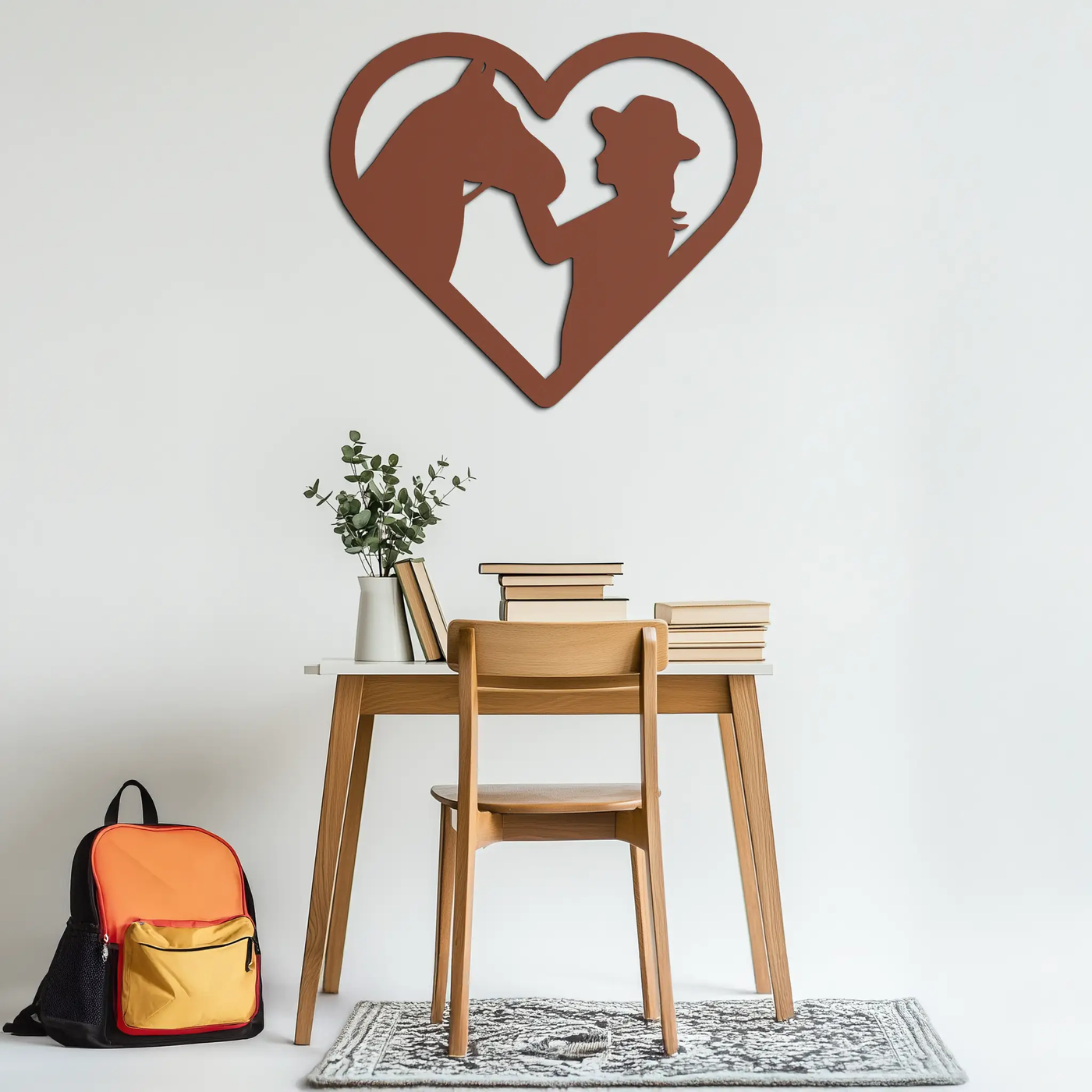 Girl and Horse Silhouette Heart Metal Wall Art – Farmhouse Horse Lover Gift- KAF548 by Enova Art