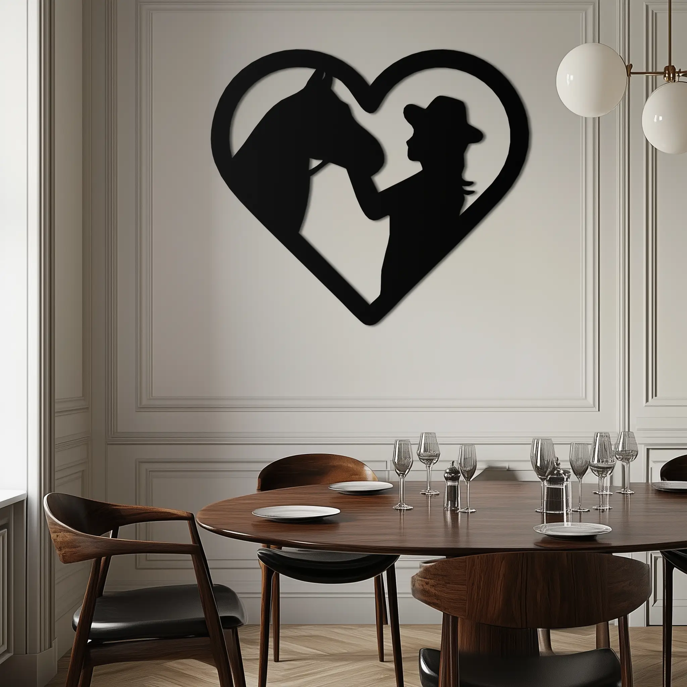 Girl and Horse Silhouette Heart Metal Wall Art – Farmhouse Horse Lover Gift- KAF548 by Enova Art